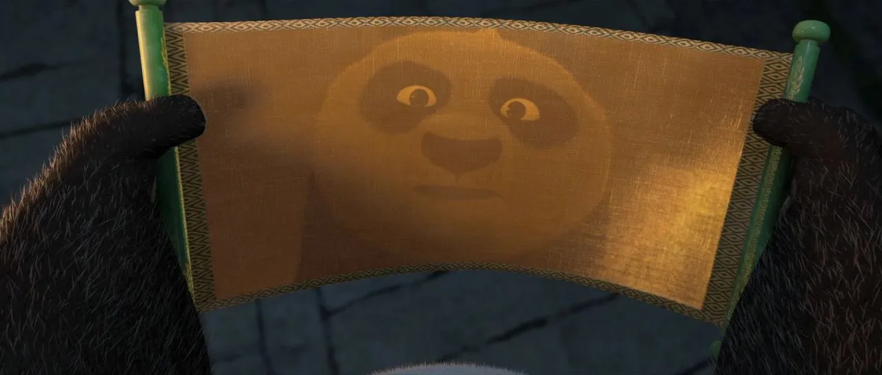Po seeing his reflection in the Dragon Warrior Scroll in Kung Fu Panda